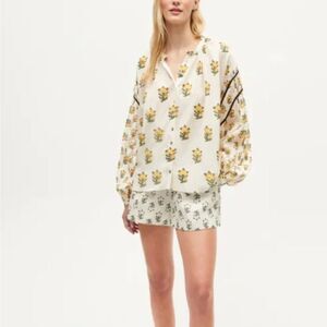 RHODE Rhea Marigold Flower Print Peasant Golden Multi Blouse size Large
